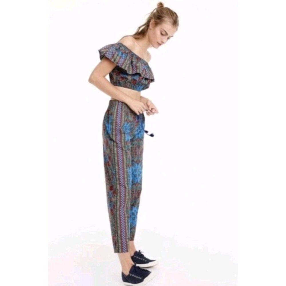 J Crew Women's Off The Shoulder Sleeveless Two Piece Pant Set Paisley Size XS